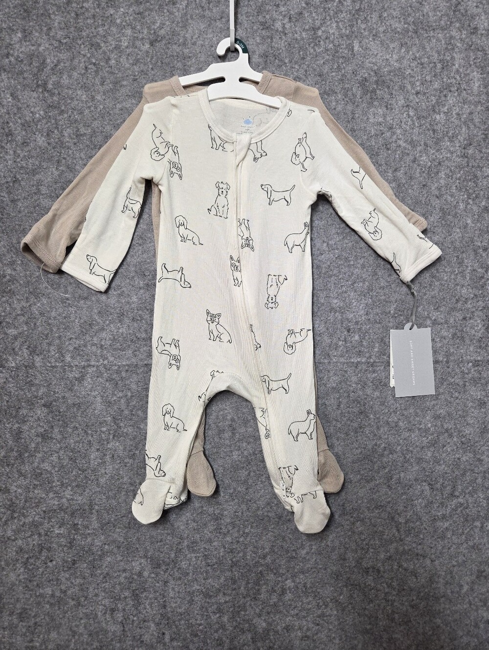 Cloud Island Baby Neutral Dog Print & Tan Sleep N Plays 0-3 Months Nwt